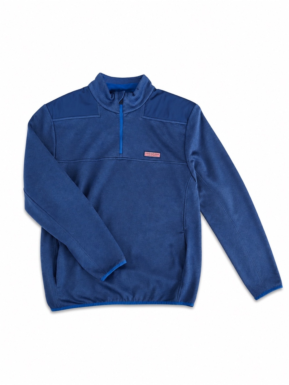 Vineyard Vines Navy Pull Over Quarter-Zip with Pink Chest Patch- XL - Picture 1 of 3